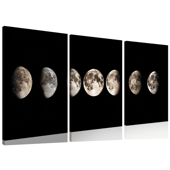 2D Flat, 3pcs Canvas Triptych, Art Canvas Print Poster, Moon Phase Canvas Wall Art, Artwork Wall Painting For Bathroom Bedroom Office Living Room Wall Decor, Home Decoration, No Frame