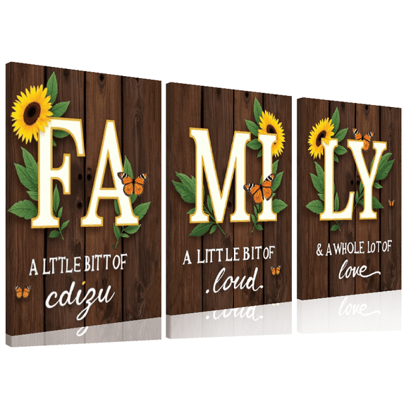2D Flat, 3pcs Canvas Triptych, Family Sunflower Butterfly Decor for Living Room, Home, Office, Wedding, Kitchen, Frameless Printed, Thanksgiving Decor, Suitable for Home Decor and Gift