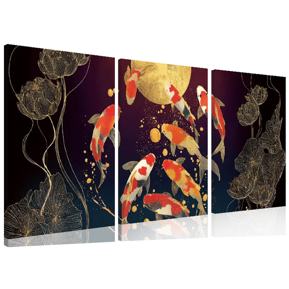 2D Flat, 3pcs Canvas Triptych, Frameless Nine Koi Fish Canvas Painting Lucky Carp Abstract Mountain Poster Entrance Home Decoration Art Living Room Bedroom Print Canvas Wall Art No Frame