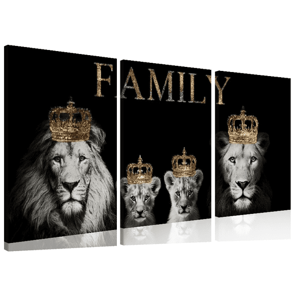 2D Flat, 3pcs Canvas Triptych, Unframed Lion Family Canvas Poster Set, Modern Art with Inspirational Quotes for Wall Decor, Perfect Gift Idea for Bedroom, Living Room, Corridor, Office
