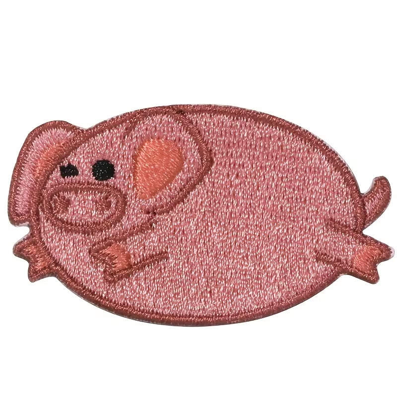 2D Flat 3pcs Cute Pink Piggy Embroidered Iron-On Patches Can Be Sewn for DIY Clothing Projects, Jackets, Jeans, Hats and Backpacks - Cute Gift Animal Patches