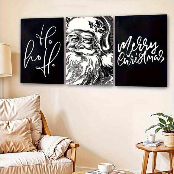 2D Flat, 3pcs Decorative Art, 2D Frameless Canvas Painting Set, Living Room Wall Art, 3-Panel Canvas Mural - Minimalist Black and White Winter Scene, Nordic Style Print, Suitable for Living Room, Be