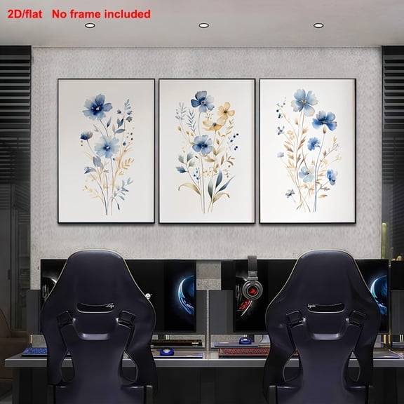 [2D Flat] 3pcs Frameless Home Decor Canvas Art, 2D Flat Grassland Wildflower Set - Perfect Gift for Living Room, Bedroom Wall Art Print. Traditional Aesthetic Lucky Home Decoration, Suitable for Hal