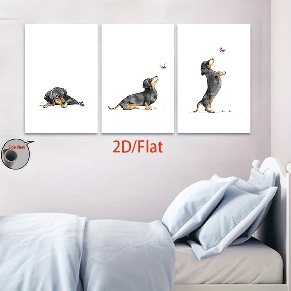 2D Flat 3pcs Frameless Watercolor Dachshund Art Print Canvas Wall Decor - Charming Pet-Themed Vertical Wall Art for Living Room, Kitchen, Home Office - Ideal for Halloween, Christmas, Birthday & Par