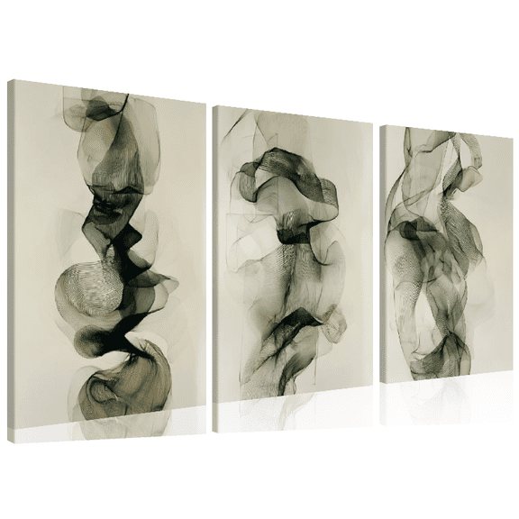 2D Flat, 3pcs Modern Dark Green Abstract Smoke Art Decorative Paintings, Triptych Art, Simple Line Art Brush Decoration, Art Prints, Ideal Home Gift Ideas, Suitable for Living Room, Study, Bedroom