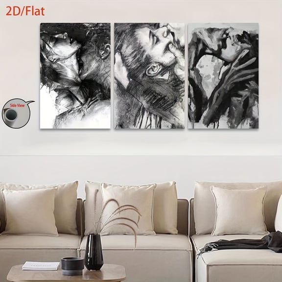 2D Flat 3pcs/Set, 2D Flat Canvas Paintings- Frameless, Emotional Black - And - White Portrait Art Print for Home Decor, Posters And Prints, Midsummer Festival, All Saints' Day, Home Decor, Holiday G
