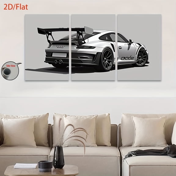 2D Flat 3pcs/Set, 2D Flat Canvas Paintings- Frameless, Stylish Sports Car Rear - End Art Print for Automotive Enthusiasts, Posters And Prints, Midsummer Festival, All Saints' Day, Home Decor, Holida