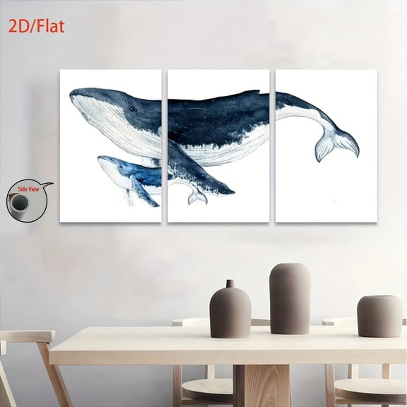 2D Flat 3pcs/Set, 2D Flat Canvas Paintings- Frameless, Whale - Themed Art Print for Coastal And Nautical Home Decor, Posters And Prints, Midsummer Festival, All Saints' Day, Home Decor, Holiday Gift