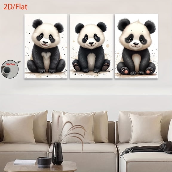 2D Flat 3pcs/Set, 2D/Flat, Canvas Printings--Frameless, Adorable Panda Art Print, Posters And Prints, Living Room, Office, Bar, Cafe, Halloween Gifts, Birthday Gifts, Home Decor, Holiday Gifts, Part