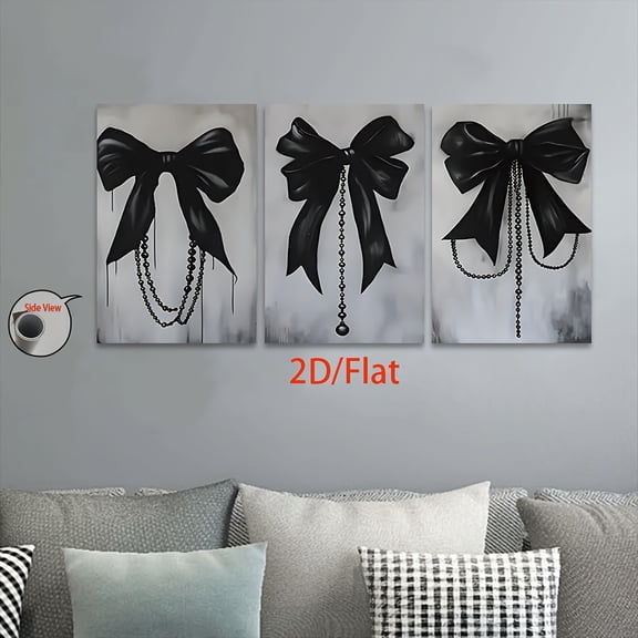 2D Flat 3pcs/Set, 2D/Flat, Canvas Printings--Frameless, Black Bow - Decorative Wall Art, Posters And Printed Materials, Living Rooms, Offices, Home Decor, Cafes, Halloween Gifts, Birthday Gifts, Bar