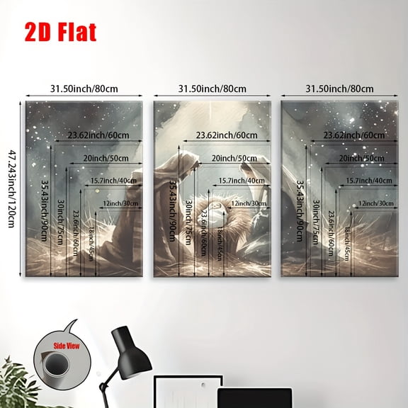 2D Flat, 3pcs Set Birth Canvas Wall Art - Frameless Religious Posters & Prints, Classic Christian Nativity Scene with Mary, Bedroom, Office - Ideal Christmas, Wedding, Graduation Gift - Durable Canv
