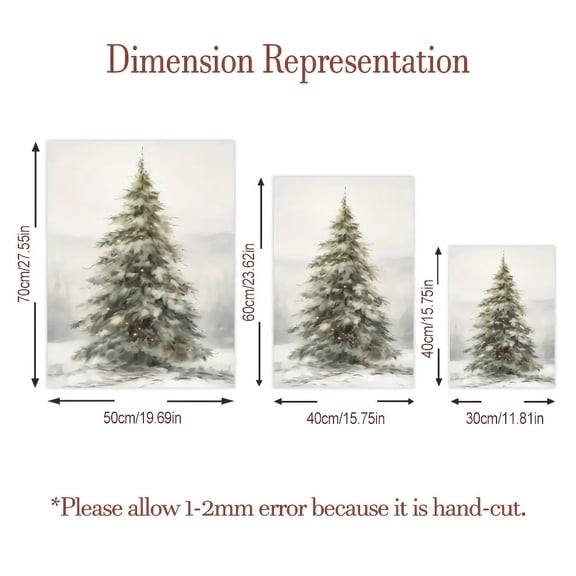 [2D Flat] 3pcs Set Frameless Wrapped Framed Canvas Christmas Wall Art Prints - Modern Minimalist Snowy Winter Scene with Pine Trees & Merry Christmas Sign, Ready-to-Hang Holiday Decor for Living Roo