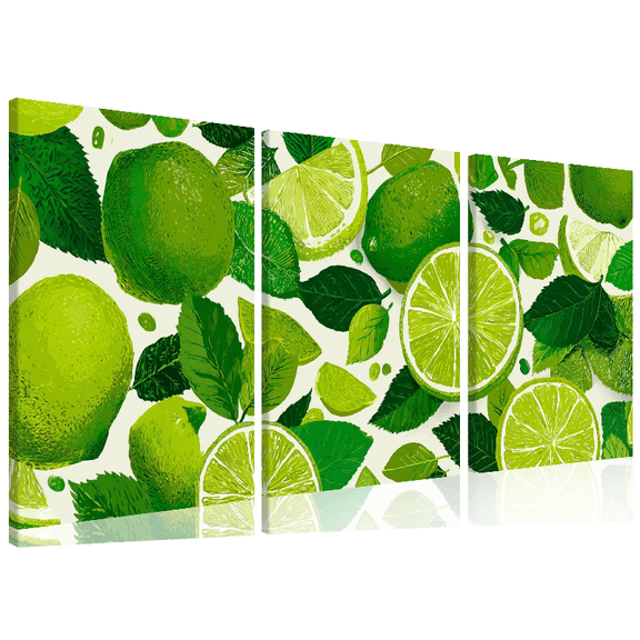 2D Flat, 3pcs Unframed Canvas Triptych, Featuring Fresh Citrus Fruits, Including Lime, Orange, And Lemon Illustrations, Perfect for Decorating Living Rooms, Dining Areas, Bedrooms