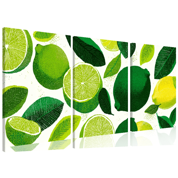 2D Flat, 3pcs Unframed Canvas Triptych, Featuring Fresh Citrus Fruits, Including Lime, Orange, And Lemon Illustrations, Perfect for Decorating Living Rooms, Dining Areas, Bedrooms