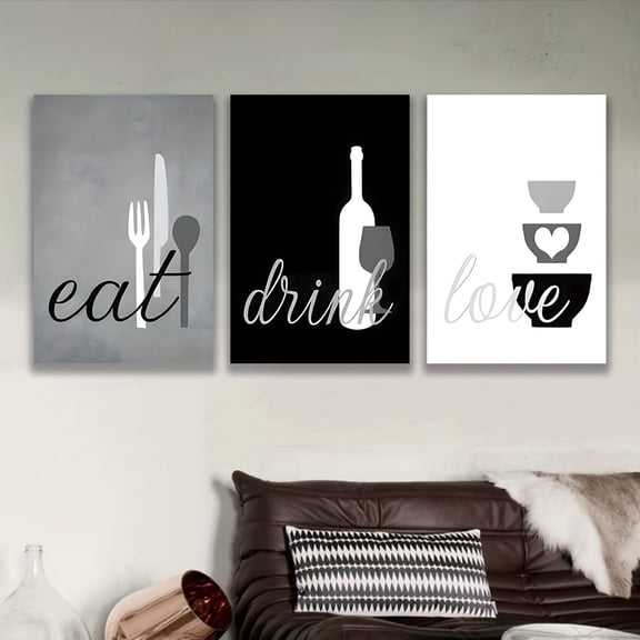 2D Flat 3pcs, decorative painting--frameless, Modern Minimalist Wine Bottle & Glass Art Print, Holiday gifts, birthday gifts, Mothers Day, Fathers Day, home decor, 2D/Flat, Posters and prints