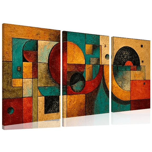 2D Flat, 3pcs modern abstract Canvas Triptych painting, vivid and colorful geometric design, suitable for decoration in living rooms, bedrooms, dining rooms