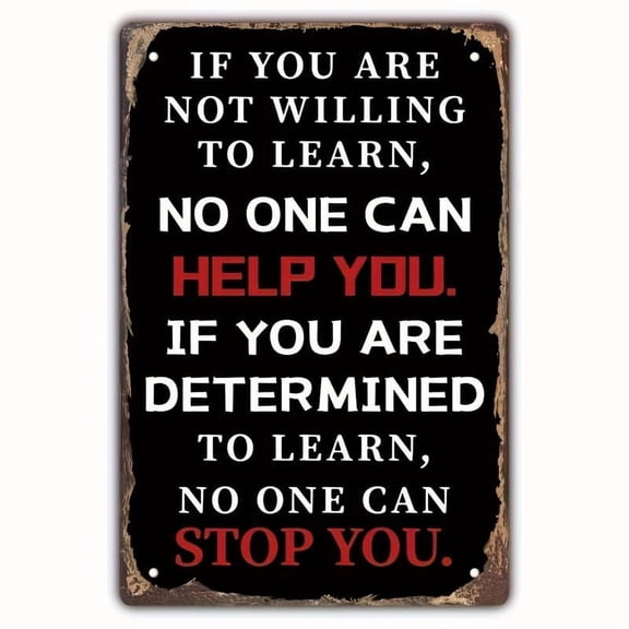 2D Flat 8x12 Inch Heavy-Duty Iron Metal Wall Art Sign - Vintage Industrial Motivational Decor with Determination Quote, Rustic Gym Office Garage Decoration - Easy Hang Pre-Drilled Holes for Home, Dor