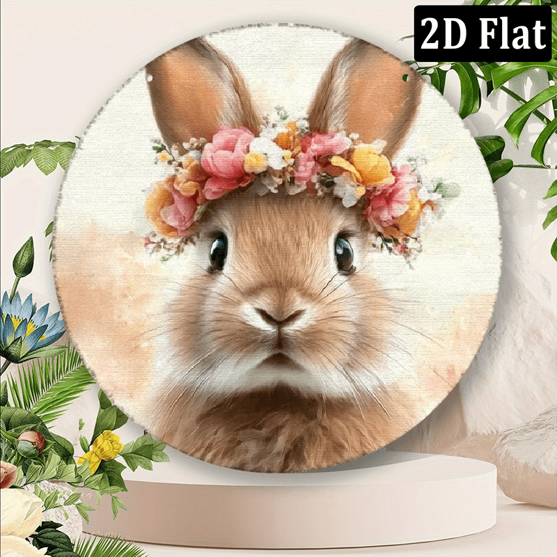 Easter Rabbit Round 2D Flat, 8x8 Inch Bunny Rabbit Round Metal Tin Sign - Easter Wall Art ...