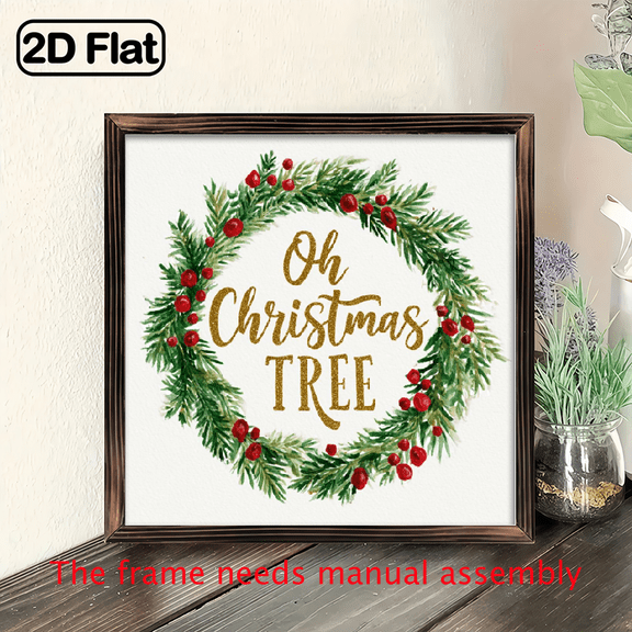 2D Flat, 8x8 Inch Farmhouse Christmas Tree Wall Decor - 2D Flat Print Wooden Sign with Oh Christmas Tree, Christmas Decorations, Best for Christmas, Perfect for Room Decor