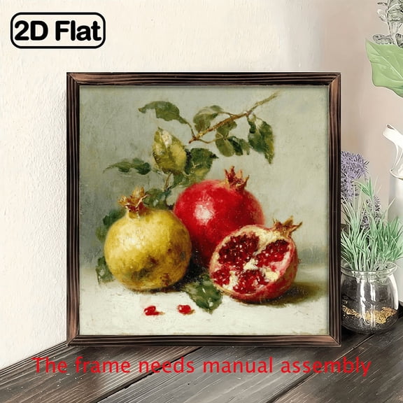 2D Flat - 8x8 Inch Farmhouse Wall Art - Rustic Wooden Frame Decorative Plaque with Vibrant Tomato Lemon Design, Wood Print for Living Room, Kitchen, or Aesthetic Farmhouse Decor, Kitchen Wall