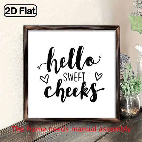 2D Flat, 8x8 Inch FarmhouseHello Sweet Cheeks Wooden Wall Art Sign - Rustic Wood Horizontal Hanging Decor with Lettering Heart Accent for Bedroom, Kitchen, Bathroom, Living Room - Easy Mounting