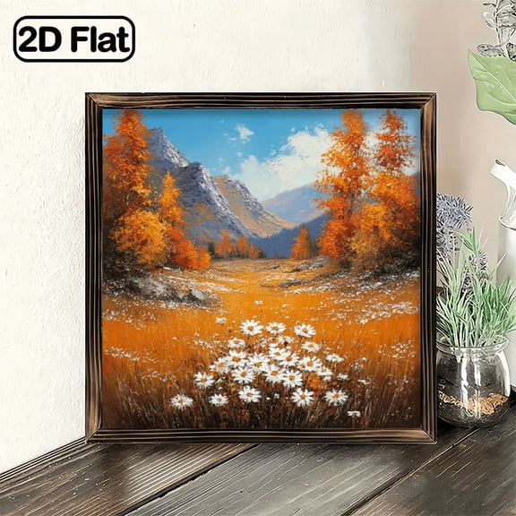 2D Flat, 8x8 Inch Hanging Heart Decorative Wall Sign, Heart Shaped Autumn Landscape Art Wall Decor, Fall Mountain Field Painting Plaque for Garden Gate, Yard, Home Living Room, Patio, Gif