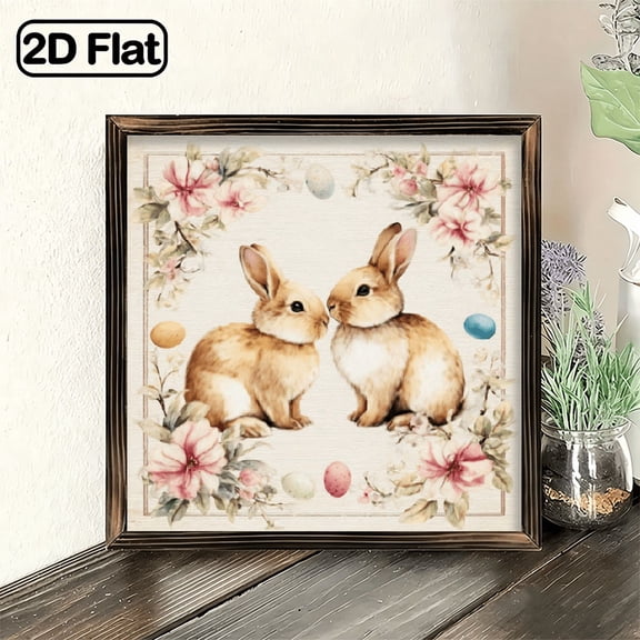 2D Flat, 8x8 Inch Hanging Heart Shaped Decorative Plaque, Cute Easter Bunnies Heart Shaped Wooden Door Sign Hanging Spring Floral Plaque for Front Door Porch Garden Home Wall Decor, Adora