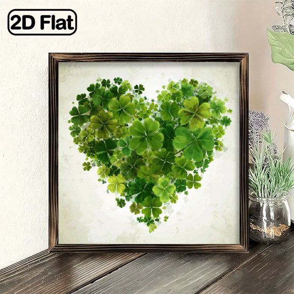 2D Flat, 8x8 Inch Heart Hanging Decorative Wall Plaque, Heart Clover Hanging Sign St Patrick's Day Decor Lucky Shamrocks Wall Art Plaque for Front Door Porch Home Garden Living Room Entr