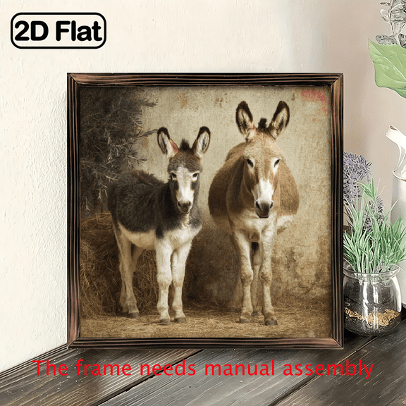 2D Flat, 8x8 Inch Rustic Farmhouse Donkey Canvas Wall Art - Wooden Framed Wall Decor with Donkey Bale Design, IndoorOutdoor Use for Living Room, Bedroom, Kitchen - Fallwinter Seasonal Home Decor