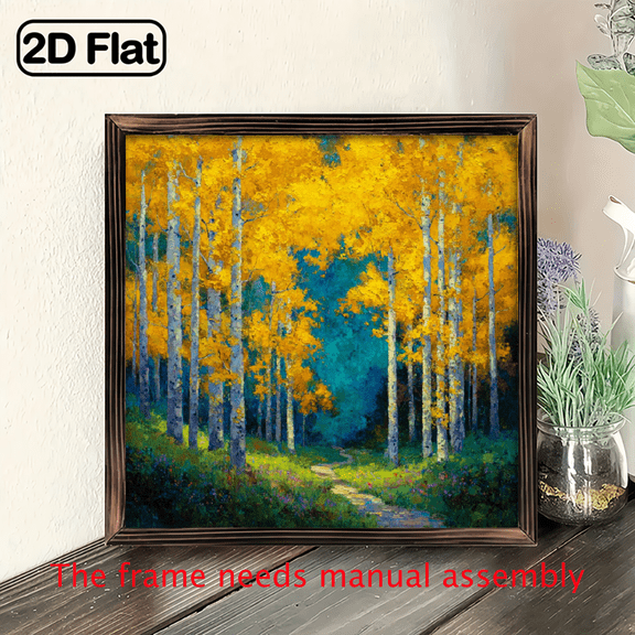 2D Flat, 8x8 Inch Rustic Farmhouse Wall Art - Framed Pastoral Mural Painting, Country Landscape with Irregular Frame, Panel for Bedroom, Grain Texture Multi-Purpose Decoration