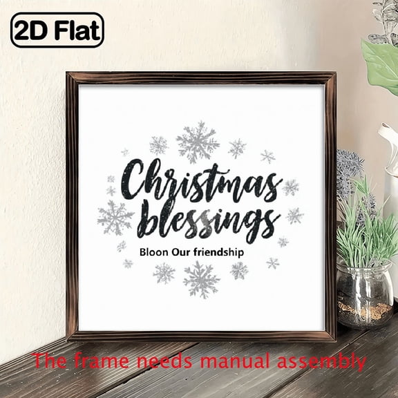 , 8x8 Inch Rustic Wooden Wall Art Sign with Christmas BlessingsBlooming Friendship Cursive Lettering - Print Farmhouse Style Holiday Decor for Home, Kitchen, Bathroom, Living Room