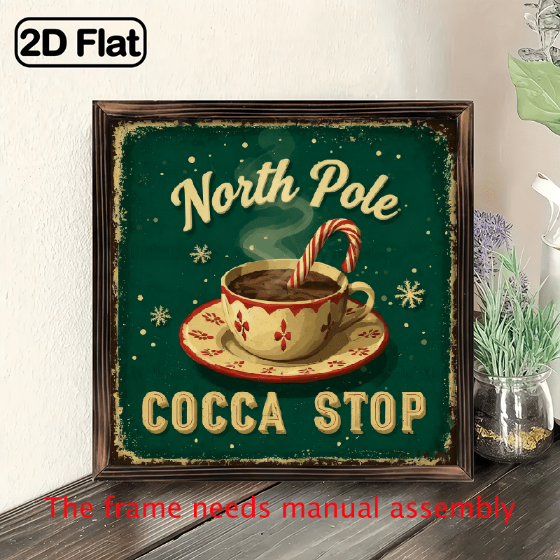 2D Flat, 8x8 Inch Vintage North Pole Cocoa Stop Sign - Rustic Farmhouse ...