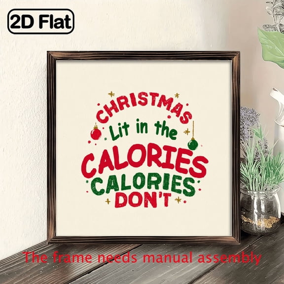 2D Flat, 8x8 Inch Wood Christmas Calories Don't Count Sign - Funny Holiday Wall Art with German Beer Theme, Multi-Holiday Decor for Kitchen, Bathroom, Living Room - Easy Mounting for Halloween