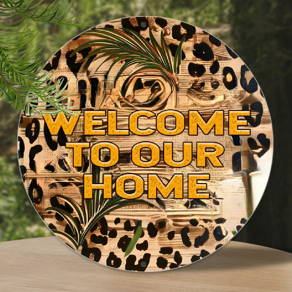 [2D Flat] 8x8 inch Aluminum Leopard Print Welcome Sign, Vintage Round ...