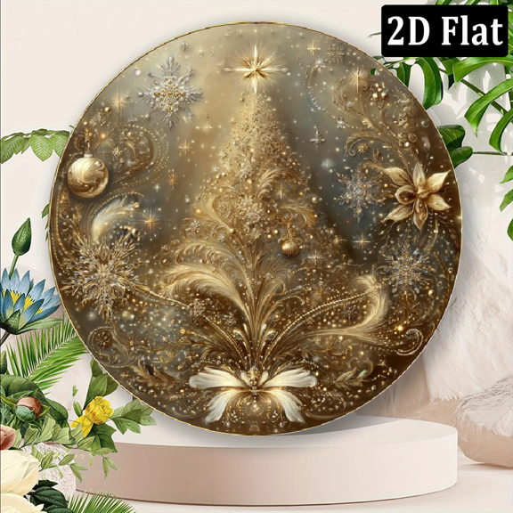 2D Flat, 8x8inRound Metal Christmas Tree Sign, Perfect for Bedroom, Office, or Home Coffee Wall Decor8*8in