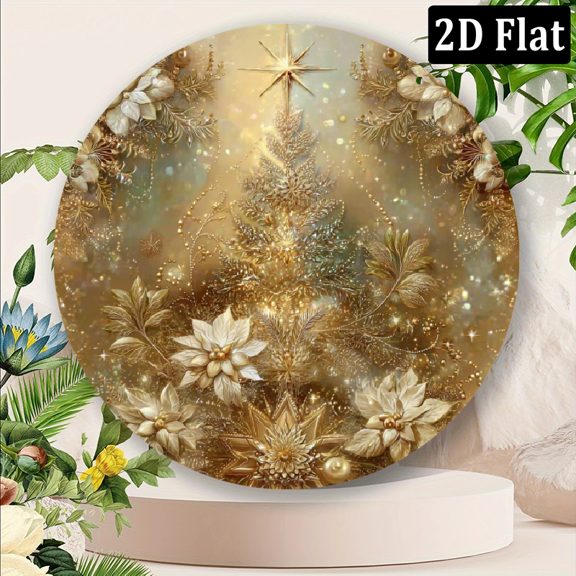 2D Flat 8x8inch Round Metal Christmas Tree Sign - Waterproof Rust-Proof, Perfect for Bedroom, Office, or Home Coffee Wall Decor