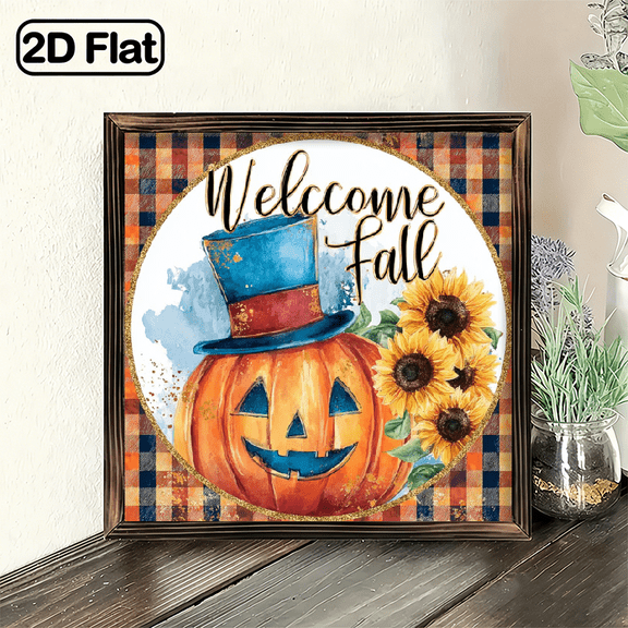 2D Flat, 8x8inch, Rustic Round Hanging Wood Sign Welcome Fall Sign, Pumpkin Sign, Sunflowers Sign, Wreath Sign Rustic Home Kitchen Bathroom Bedroom Garden Parlor Wall Art Decor 8x8