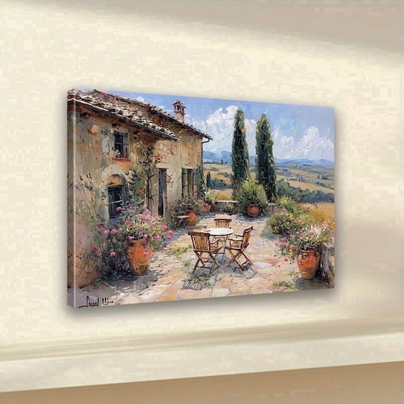 Topbout Art a Tuscan Hillside Terrace Painting on Canvas 12 in x 16 in Framed Painting Canvas Art Prints