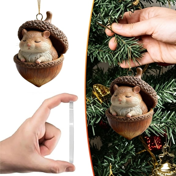 2D Flat Acrylic Animal Hanging Ornaments,Whimsical Woodland Creature Acorn Ornament,Rustic Forest Creature Holiday Acorn Hanging,Cozy Pine Animal Pendant Hanging Decor,Acorn Animal Decor for Tree