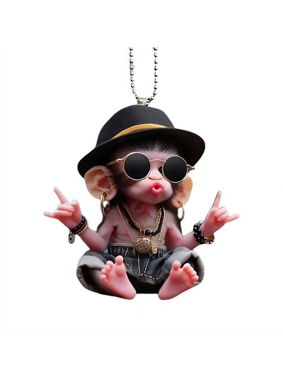 2D Flat Acrylic Monkey Car Charm, 2D Cross-border Acrylic Flat Creative Cartoon Monkey, Multifunctional Keychain Gift for Couples, Home & Backpack Decor