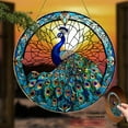 thumbnail image 1 of 2D Flat Acrylic Peacock Wall Hanging Ornament - Vibrant Blue Golden Art Deco Home Decor,  No-Electricity Wall-Mounted Decoration for Living Room, Porch, Festive Holiday Gift,  8*8inch, 1 of 7