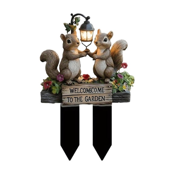 2D Flat Acrylic Squirrel Ground Stake Decor, Streetlight Scene Lawn Ornament, Transparent Yard Insert Sign, Weather Resistant Animal Figure for Garden Courtyard Styling