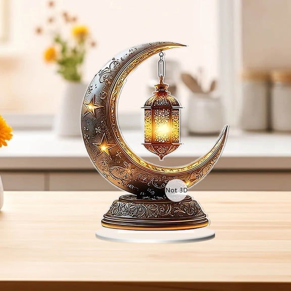2D Flat Acrylic Vintage Crescent-Shaped Ornament - Bedroom Office Desktop Decor, Moon Decor for Home Display