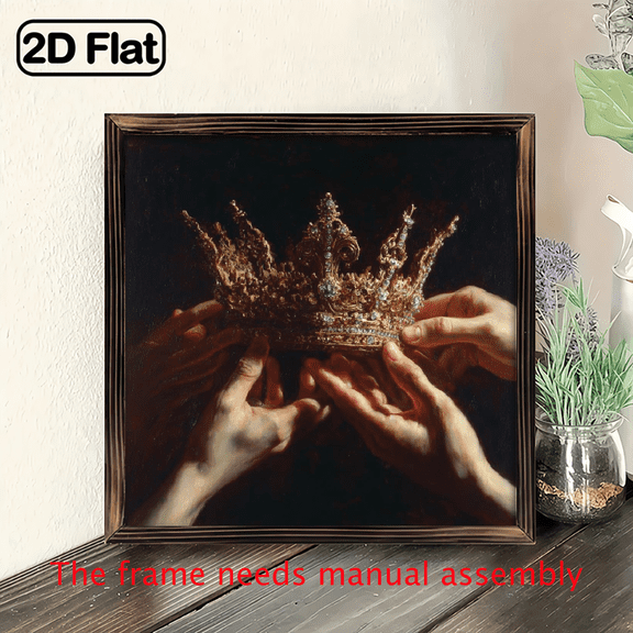 2D Flat, Artistic Renaissance Style Vintage Gold Frame Art- Crown Ceremony of Majesty to Declare Power and Regal Authority, Perfect Choice for Living Room Decoration, Size 8x 8 inch