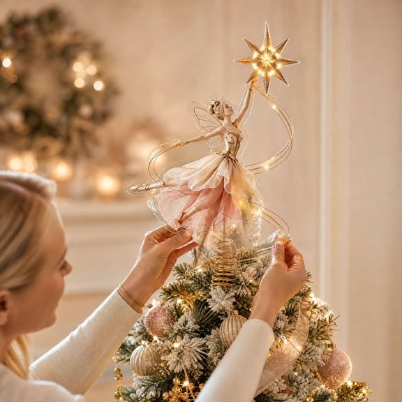 2D Flat Ballet Fairy Christmas Tree Topper, Victorian Style Holiday Decoration, One Size Ornament for Xmas Tree