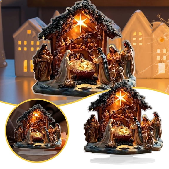 2D Flat Birth Scene Signboard Acrylic Plaque Bookshelf Decorative Item for Home Brown 20x25cm