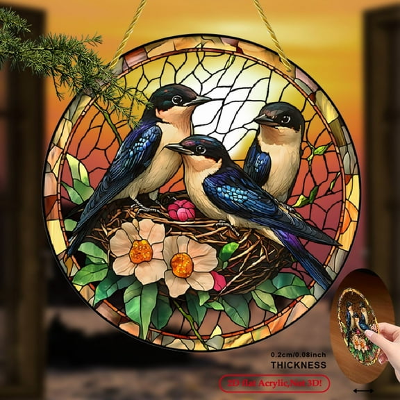 2D Flat, Bluebirds Floral Acrylic Suncatcher -Window Wall Door Hanging Decor, Vibrant Spring Garden Art, No Electricity Needed, Birthday Retirement Gift for Women, Bird Lovers, Best Friend, 8*8inch