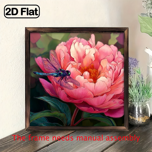 2D Flat, Bohemian Floral Dragonfly Acrylic Wall Panel - 8x8 Inch Window Hanging Suitable for Garden Decor, Decoration, Painted Botanical with Dragonfly Light Trap