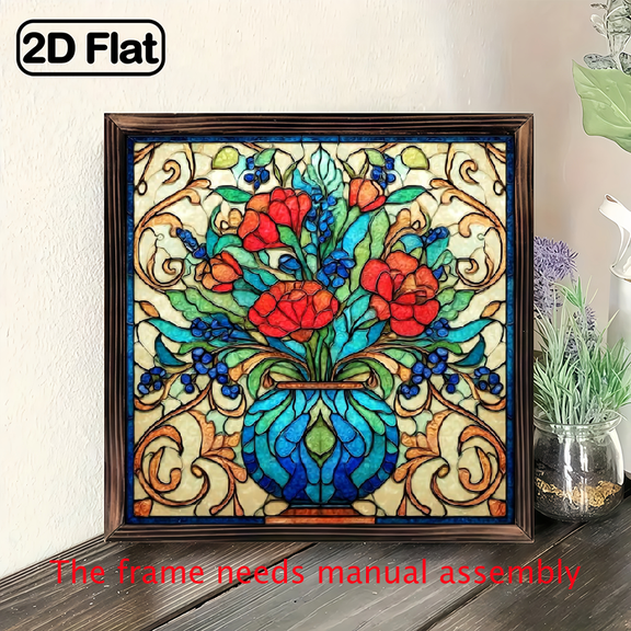 2D Flat, Bohemian-Style Large 8x8 Inch Square Acrylic Light Catcher Wall Hanging - Vase Panel for Light Privacy, Decoration for Windows, Walls, Gardens - ChristmasBirthday Gift for Decor