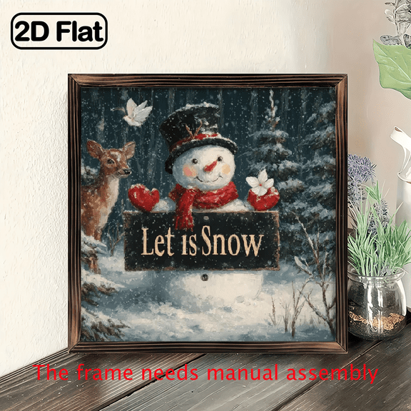 2D Flat, Bohemian Winter Snowman Reindeer Wall Art Plaque - 8x8 Inch German Let It Snow Sign, Wood, 2D Flat Panel for Christmas, Room, Office - Holiday Home Dcor Gift, 2D Flat 1pcs